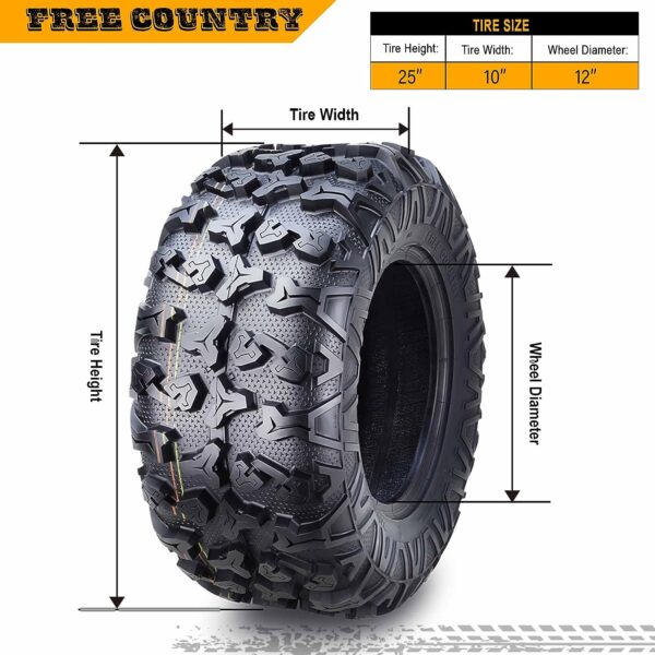 FREE COUNTRY Set 4 Premium ATV Tires 25x10-12 & 25x11-12 8PR w/Side Scuff Guard - Image 8