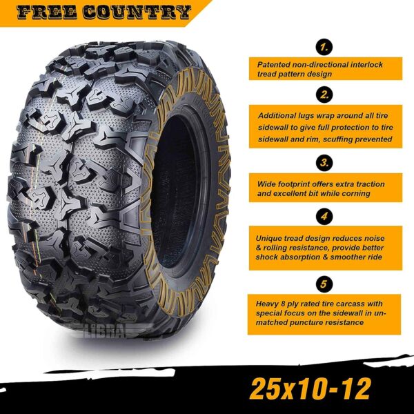 FREE COUNTRY Set 4 Premium ATV Tires 25x10-12 & 25x11-12 8PR w/Side Scuff Guard - Image 6